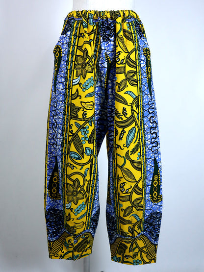 前後ポケット付きコクーンパンツ/イエロー×ボタニカル