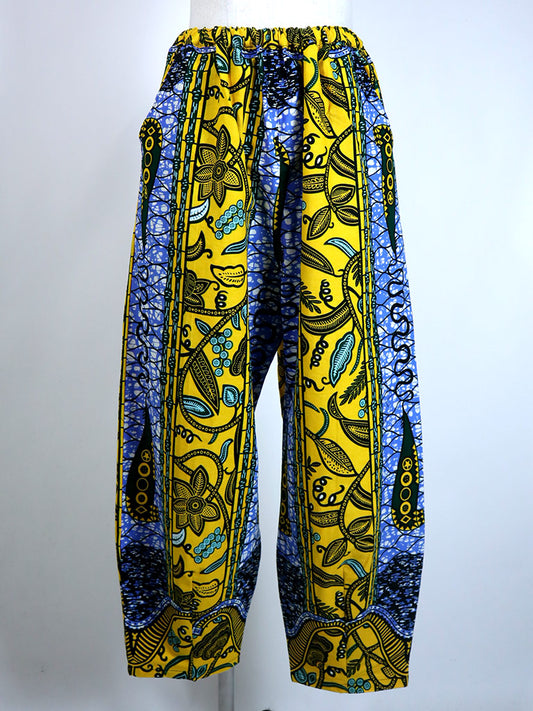 前後ポケット付きコクーンパンツ/イエロー×ボタニカル