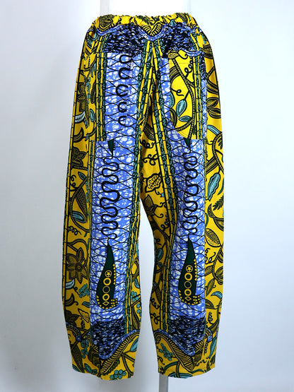 前後ポケット付きコクーンパンツ/イエロー×ボタニカル