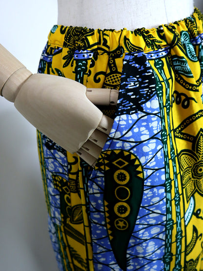 前後ポケット付きコクーンパンツ/イエロー×ボタニカル