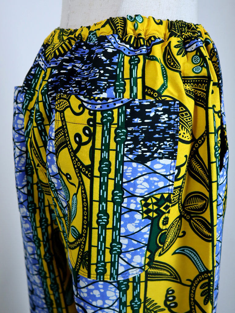 前後ポケット付きコクーンパンツ/イエロー×ボタニカル