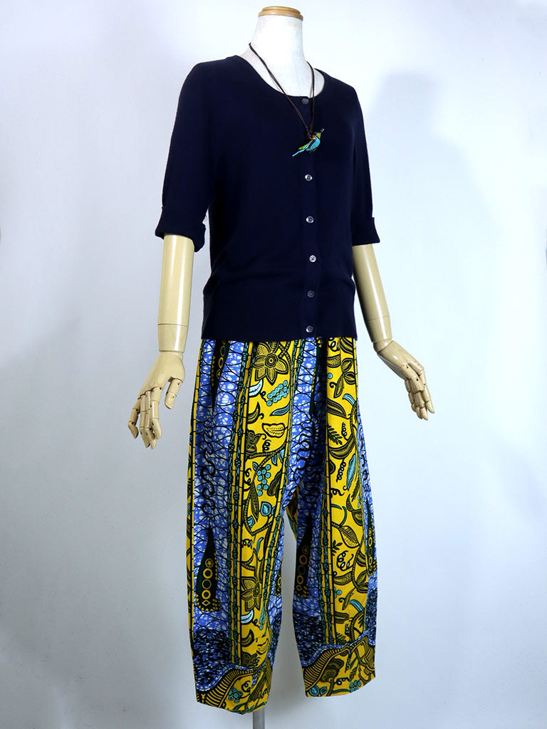 前後ポケット付きコクーンパンツ/イエロー×ボタニカル