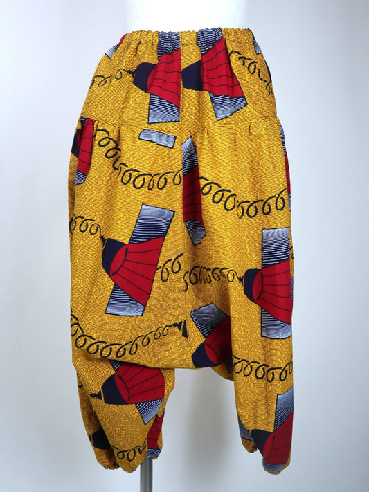 ポケット付きサルエルパンツ・ロング/オレンジ×レッドライト