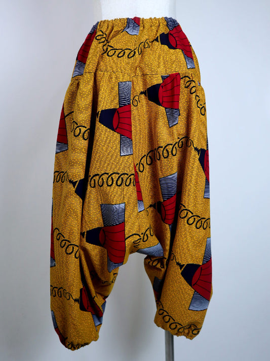 ポケット付きサルエルパンツ・ロング/オレンジ×レッドライト