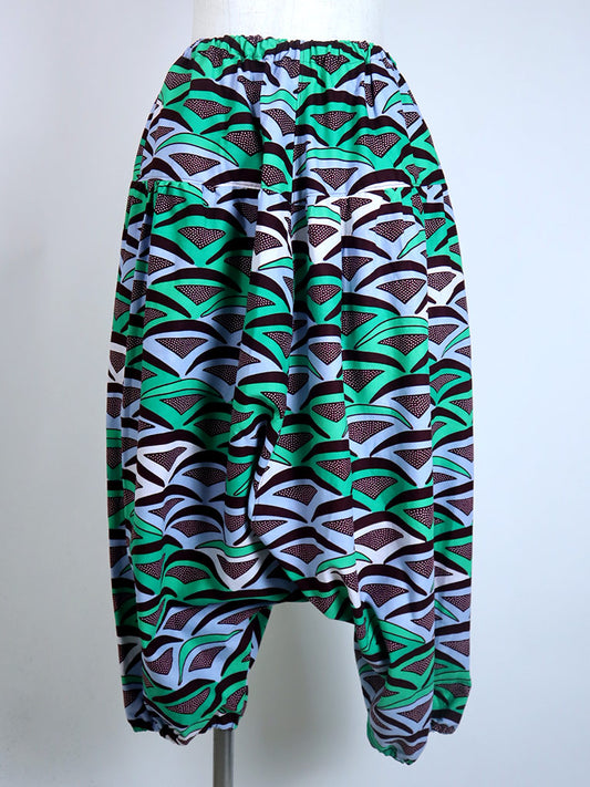 ポケット付きサルエルパンツ・ロング/ターコイズウェーブ