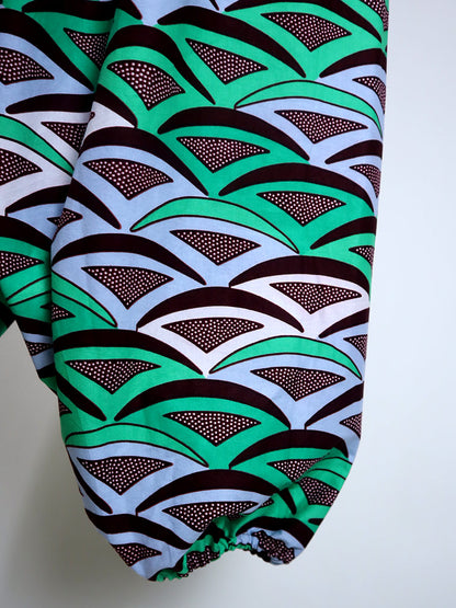 ポケット付きサルエルパンツ・ロング/ターコイズウェーブ