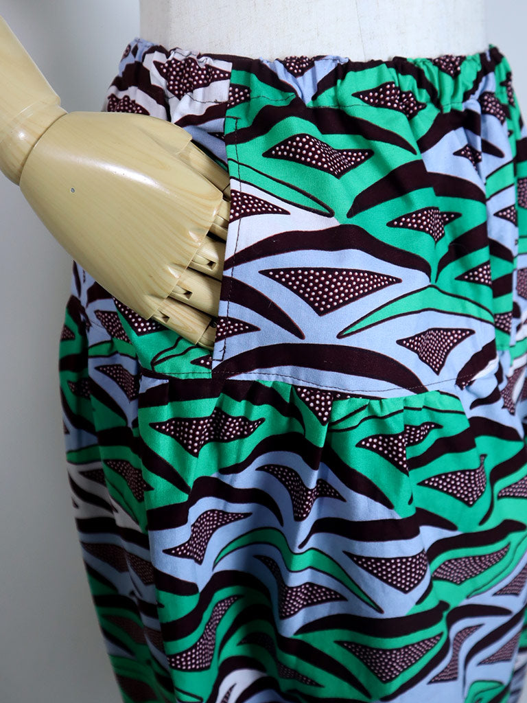 ポケット付きサルエルパンツ・ロング/ターコイズウェーブ