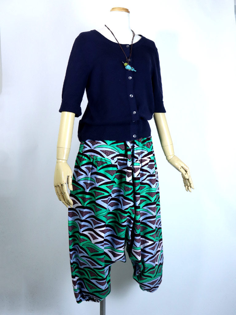 ポケット付きサルエルパンツ・ロング/ターコイズウェーブ