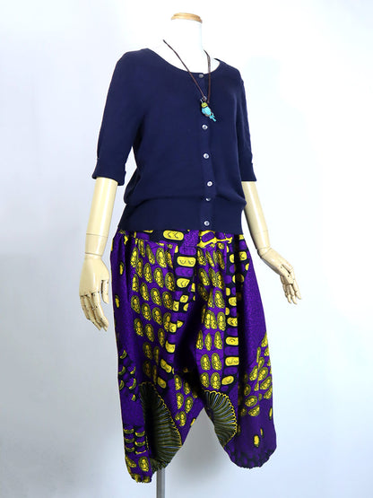 ポケット付きサルエルパンツ・ロング/パープル×イエローベイビー