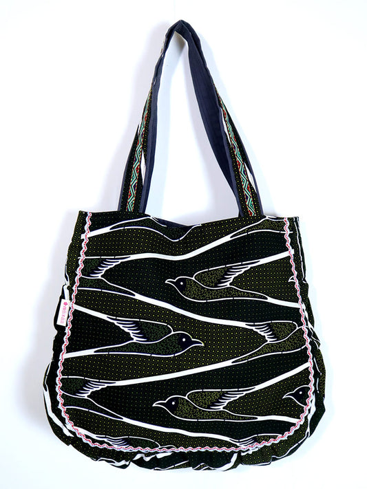 ぷくぷくトートバッグ・グリーン×バード