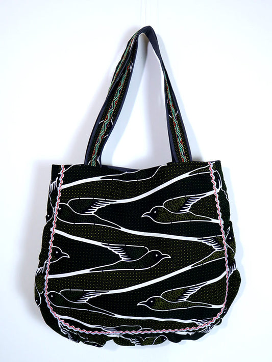 ぷくぷくトートバッグ・グリーン×バード