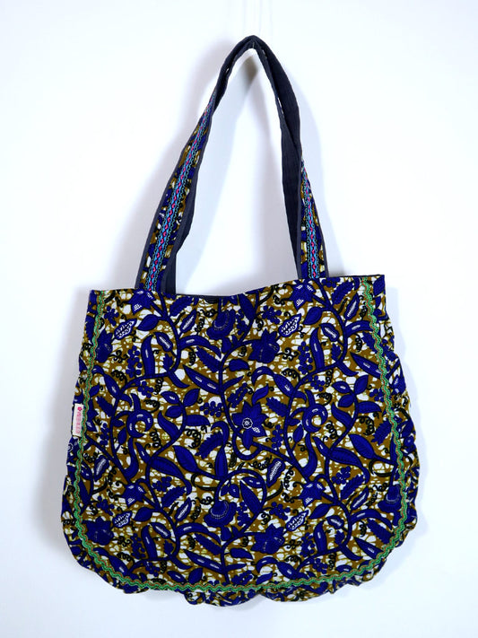 ぷくぷくトートバッグ・ブルー×ボタニカル