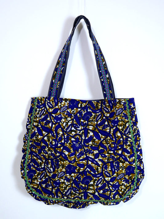 ぷくぷくトートバッグ・ブルー×ボタニカル