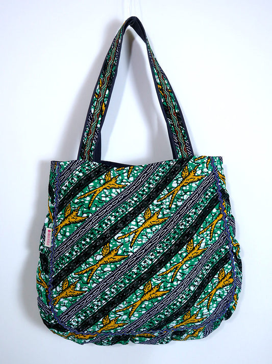 ぷくぷくトートバッグ・グリーン×オレンジバード