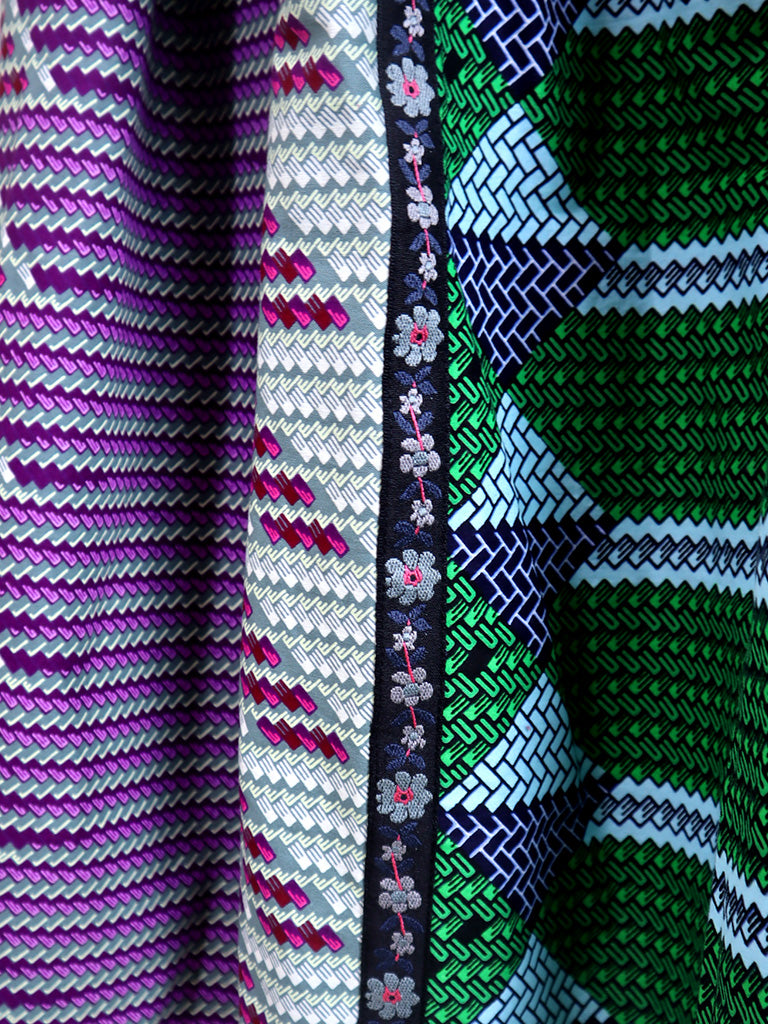 ポケット付きフォークロア・ロングスカート・グリーン×ピクセル