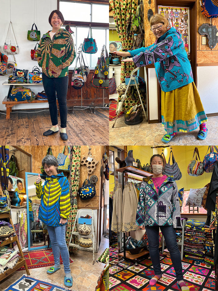 ポケット付きジップアップパーカー・ブルー×ブラウンスクエア