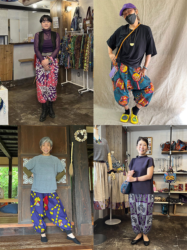 ポケット付きサルエルパンツ・ロング/パープル×イエローベイビー