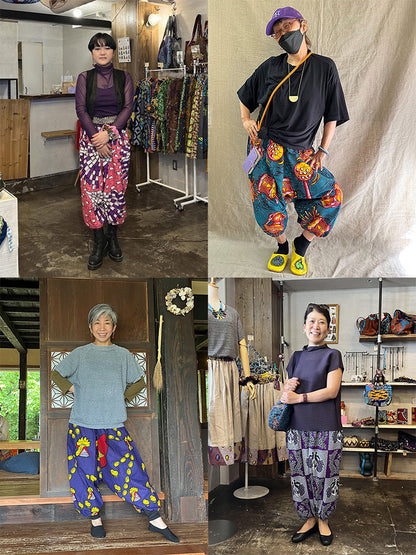 ポケット付きサルエルパンツ・ロング/パープル×イエローベイビー