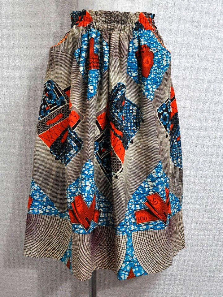 ポケット付きギャザー切り替えスカート・オレンジバンクノート