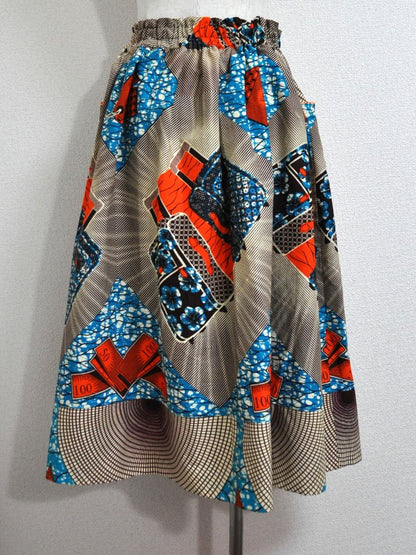 ポケット付きギャザー切り替えスカート・オレンジバンクノート