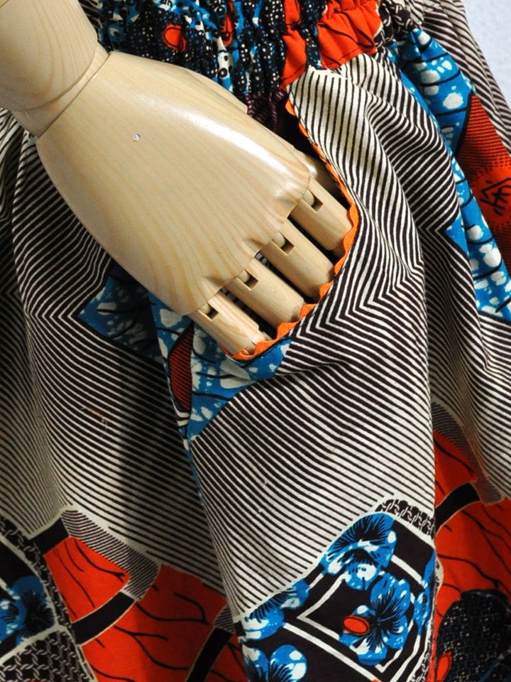 ポケット付きギャザー切り替えスカート・オレンジバンクノート