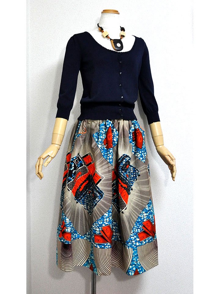 ポケット付きギャザー切り替えスカート・オレンジバンクノート