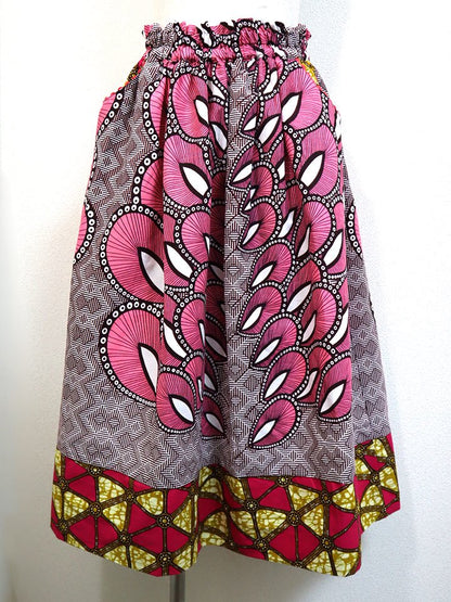 ポケット付きギャザー切り替えスカート・ピンクフェザー×トライアングル