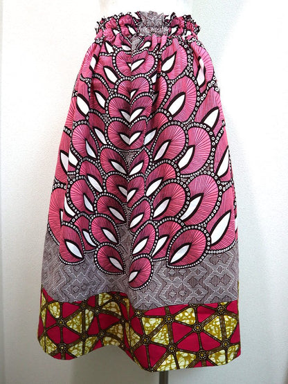 ポケット付きギャザー切り替えスカート・ピンクフェザー×トライアングル