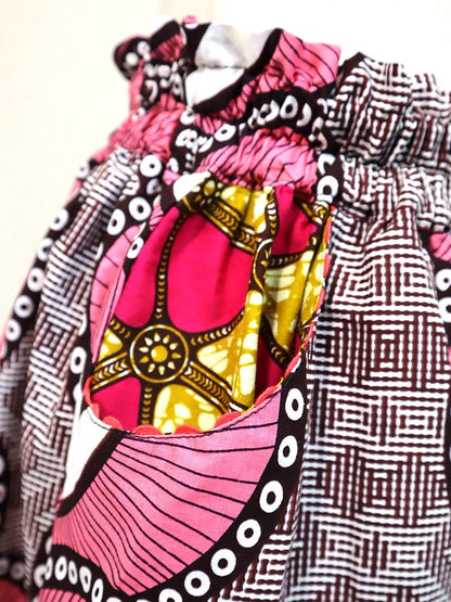 ポケット付きギャザー切り替えスカート・ピンクフェザー×トライアングル