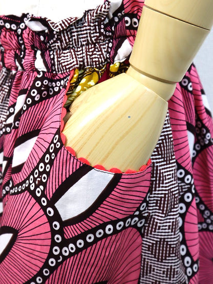 ポケット付きギャザー切り替えスカート・ピンクフェザー×トライアングル