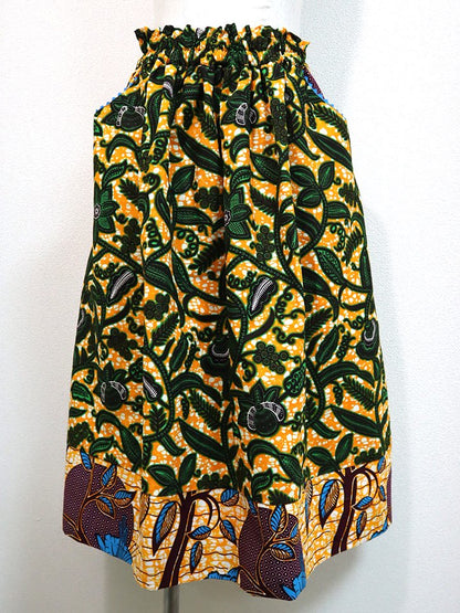 ポケット付きギャザー切り替えスカート・オレンジ×ボタニカル