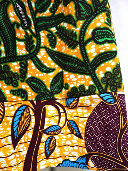 ポケット付きギャザー切り替えスカート・オレンジ×ボタニカル