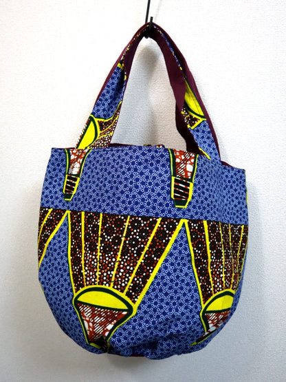 リネンのリバーシブルバッグ・ブルー×ライト（リネン色ボルドー）