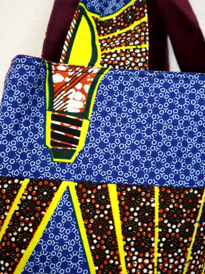 リネンのリバーシブルバッグ・ブルー×ライト（リネン色ボルドー）