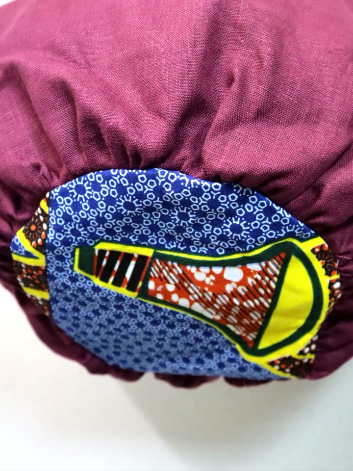 リネンのリバーシブルバッグ・ブルー×ライト（リネン色ボルドー）