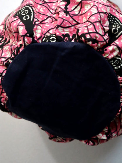 リネンのリバーシブルバッグ・ピンク×コークスクリュー（リネン色ネイビー）