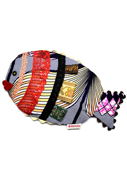 アフリカンプリントのお魚ポーチ・オレンジ×ウェーブライン
