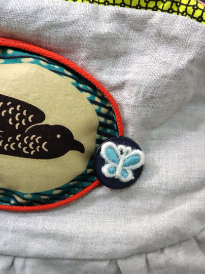 リネンのコラージュ・ショルダーバッグ・クリーム×ターコイズ