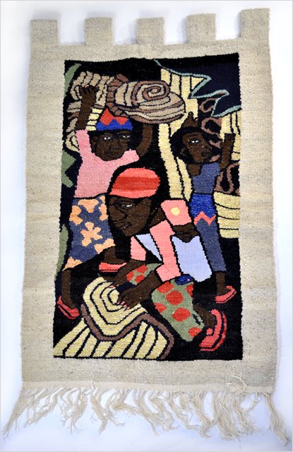 ジンバブエの手織りタペストリー・働く女性たち