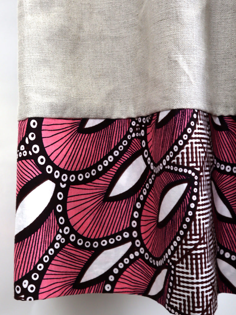 リネンのポケット付きギャザー切り替えスカート・ピンクフェザー（リネン色ナチュラル）