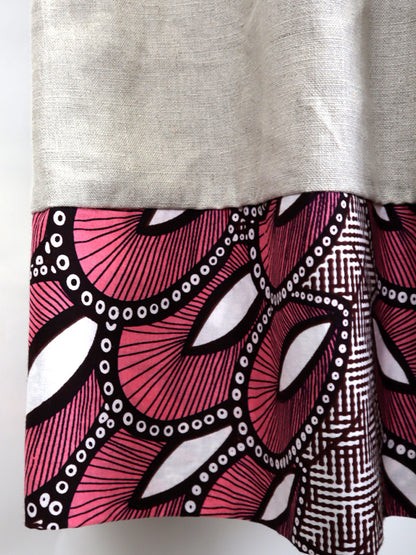 リネンのポケット付きギャザー切り替えスカート・ピンクフェザー（リネン色ナチュラル）