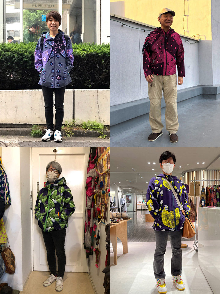 ポケット付きジップアップパーカー・グリーン×唐草