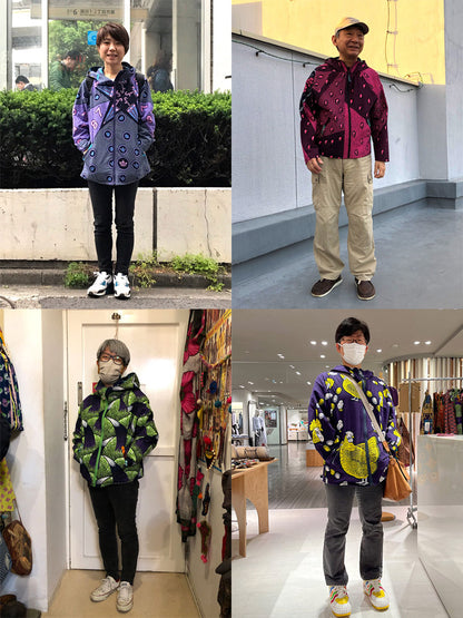 ポケット付きジップアップパーカー・グリーン×唐草